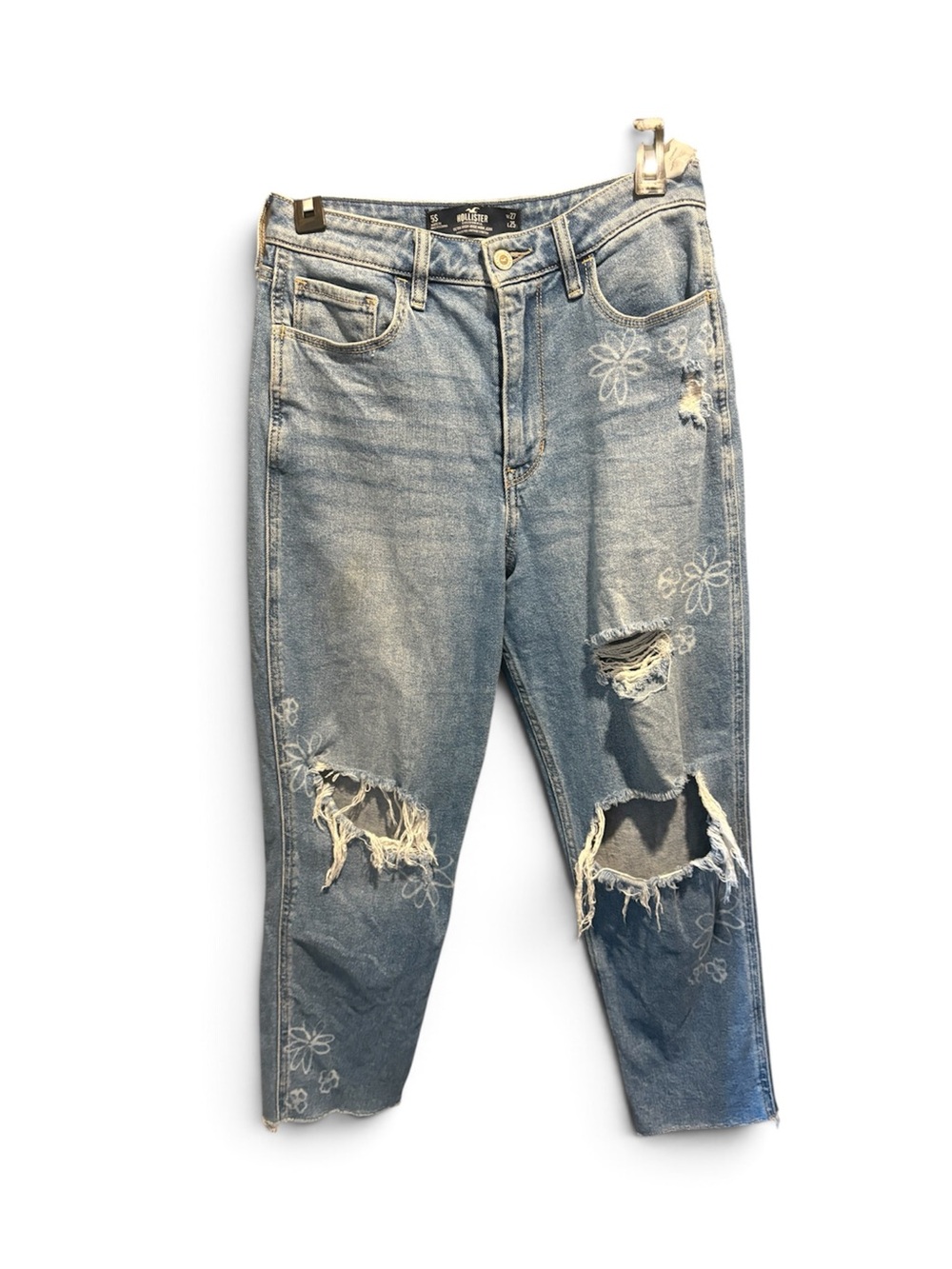 Hollister Distressed Floral ultra High-Rise mom Jeans size 5s
